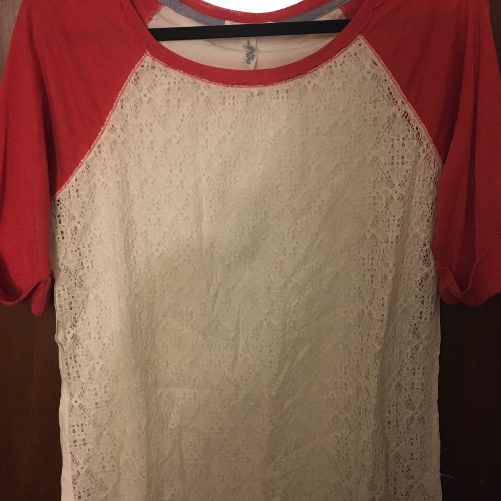 NWOT Lace red and white baseball tee
